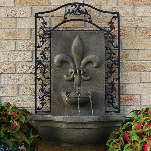 Miniatura 2 de Sunnydaze French Lily - Fuente de agua de pared Polystone de 33 pulgadas para exteriores, bomba sumergible eléctrica, acabado de piedra florentina