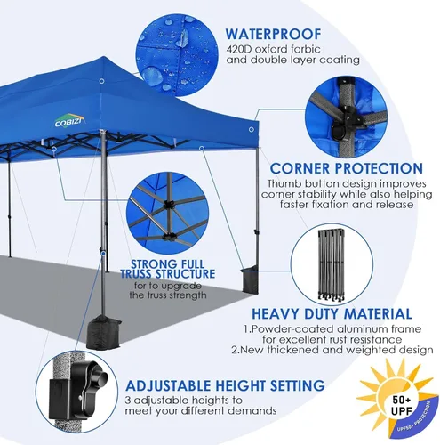 Miniatura 224 de COBIZI Tienda de campaña desplegable de 6.6 x 6.6 pies, toldo resistente, fácil de instalar, impermeable, para exteriores, fiestas, playa, jardín