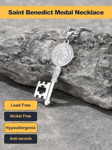 Miniatura 265 de U7 Saint Benedict/Michael Medal Necklace, 316L Stainless Steel Virgin Mary Necklace for Men Women, Bible Verse Protection Necklace Catholic