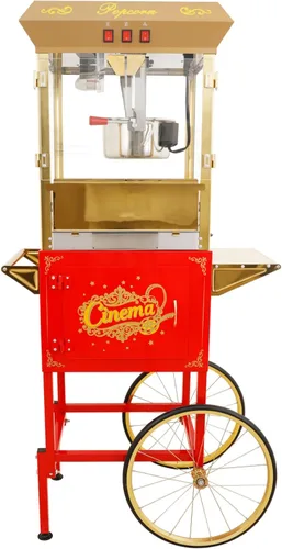 Miniatura 20 de Máquina de palomitas de maíz vintage con carrito, carrito de palomitas de maíz de 6 onzas, máquina para hacer palomitas de maíz con gabinete de Rojo