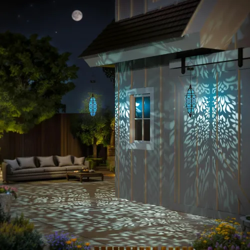Miniatura 5 de Twinkya Paquete de 2 luces solares colgantes para jardín, farol solar decorativo para exteriores, impermeables, de metal, marroquí, decoraciones al
