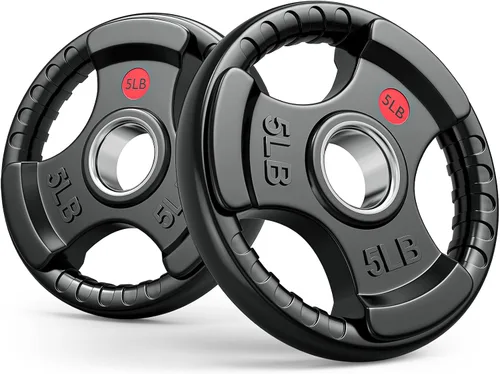 Miniatura 12 de GIKPAL Discos de peso de goma de agarre olímpico de 2 pulgadas para entrenamiento de fuerza, levantamiento de pesas en el hogar y el gimnasio, juego