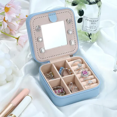 Miniatura 7 de Joyero de viaje para niñas, joyero azul con inicial L, joyero de viaje para niñas, joyero para niñas, accesorios de viaje en el aeropuerto