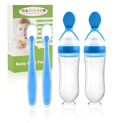 Miniatura 15 de Alimentador de Comida para Bebé Paquete de 4 Cucharas Dispensadoras de Comida de Silicona para Bebés - 3 oz Cucharas de Alimentación por Compresión