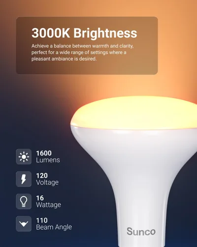Miniatura 4 de Sunco - Paquete de 12 bombillas LED BR30, bombillas empotradas, iluminación de inundación interior, 1600 LM, 16 W (equivalente a 100 W) 3000 K 3000K