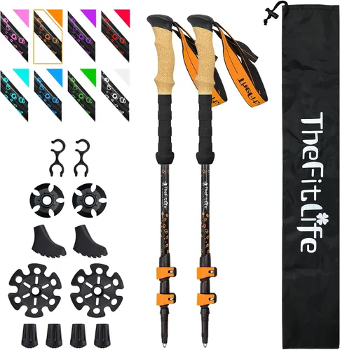 Miniatura 8 de Bastones de senderismo de fibra de carbono TheFitLife – Bastón de senderismo plegable y telescópico con mango de corcho natural y empuñaduras EVA