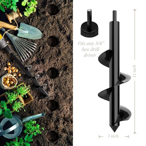 Miniatura 3 de K-Brands Paquete de brocas para plantar – Juego de brocas de 2 x 32 pulgadas y 3 x 12 pulgadas – Taladro de agujero en espiral de jardín y maceta