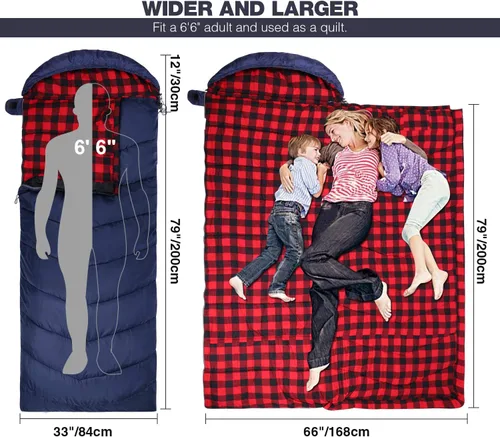 Miniatura 3 de REDCAMP Saco de dormir de franela para adultos, cómodos sacos de dormir de algodón para campamento, mochileros, senderismo, con capucha desmontable