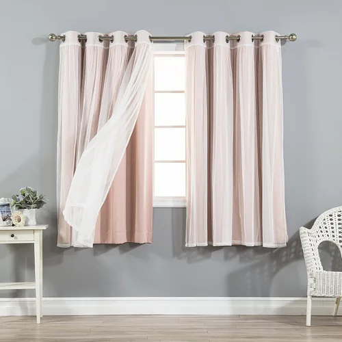 Miniatura 32 de Best Home Fashion Mix and Match - Juego de 4 cortinas de tul transparente y opacas, con ojales de acero inoxidable y níquel Rosa empolvado