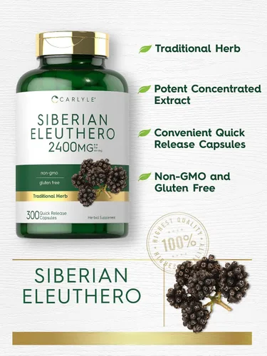 Miniatura 3 de Carlyle Siberian Eleuthero 300 cápsulas Fórmula sin OMG y sin gluten Ginseng siberiano Suplemento de hierbas tradicionales