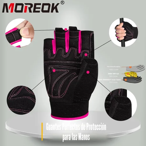 Miniatura 4 de Guantes de entrenamiento MOREOK con acolchado para levantamiento de pesas para hombres/mujeres, [Gel de 3MM] guantes sin dedos de agarre para Rosa