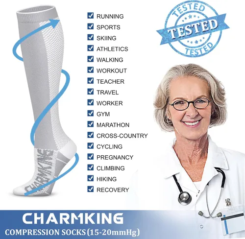 Miniatura 79 de CHARMKING - Calcetines de compresión para mujeres y hombres (3 pares), 15-20 mm Hg, el mejor apoyo para atletismo, running o ciclismo, mejora