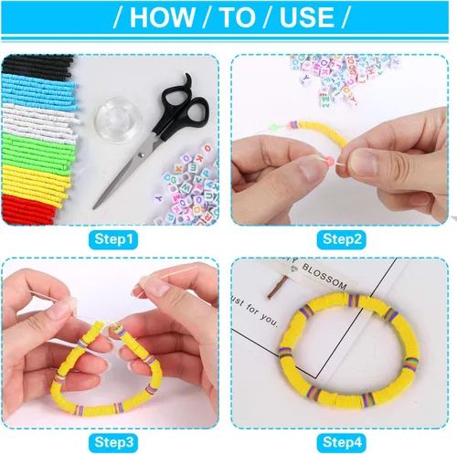 Miniatura 4 de Augshy 2100 cuentas de arcilla blanca coloridas redondas hechas a mano Heishi para hacer pulseras Heishi, cuentas planas, cuentas de arcilla