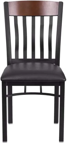 Miniatura 5 de Flash Furniture Eclipse Series Silla de restaurante con respaldo vertical de metal negro y madera de nogal con asiento de vinilo negro