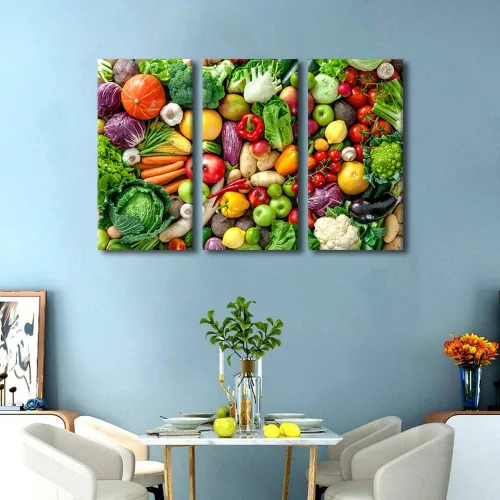 Miniatura 4 de Arte de pared con frutas y verduras, surtido de frutas y verduras frescas, lienzo, pósteres de pintura de frutas y verduras, decoración de pared, 3