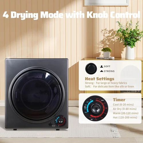 Miniatura 3 de CTT Secadora de ropa portátil de 3.5 pies cúbicos, secadora compacta de 1500 W para apartamento, secadora de ropa de carga frontal con bañera