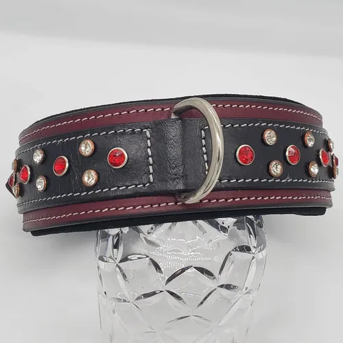 Miniatura 2 de Blazing Paws Barrington - Collar de perro de cuero rojo cristal de lujo de 2 pulgadas para perros grandes, hecho a mano, grueso, fuerte