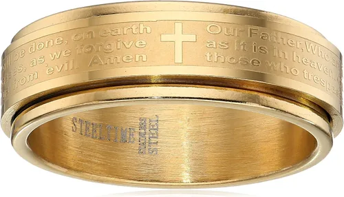 Miniatura 3 de Amazon Essentials Steeltime - Anillo giratorio chapado en oro de 18 quilates para hombre, con oración Our Father (anteriormente Amazon Collection)