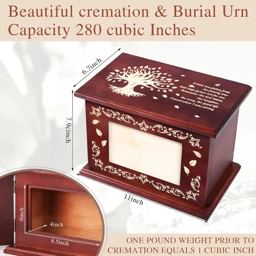 Miniatura 2 de Urnas de cremación para cenizas humanas adultas masculinas o femeninas, urnas funerarias para cenizas con marco de fotos, caja de recuerdo de madera