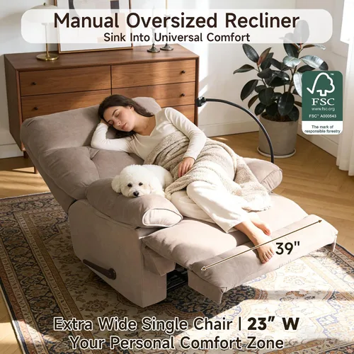 Miniatura 3 de Sillas reclinables de gran tamaño, silla reclinable manual Big Mans para adultos, 400 libras, reclinables grandes, extra anchas, sofá reclinable