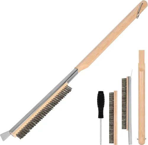 Miniatura 9 de Aolso Cepillo para horno de pizza, cepillo de 21 pulgadas y raspador de acero inoxidable para piedra de pizza, cepillo de limpieza de parrilla