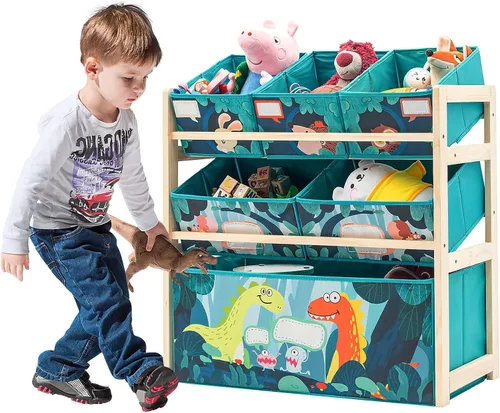 Miniatura 6 de Jomifin Organizador de almacenamiento de juguetes para niños con 6 cubos grandes de almacenamiento para juguetes, estante de juguetes de madera