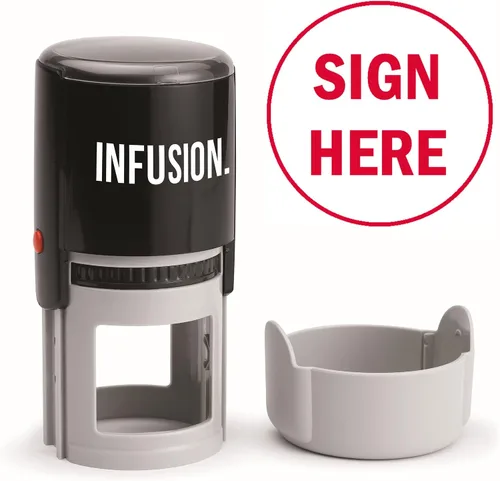 Miniatura 13 de Infusion Sello de goma autoentintado redondo con texto personalizado (1-5/8 pulgadas de diámetro), hasta 3 líneas de texto y borde