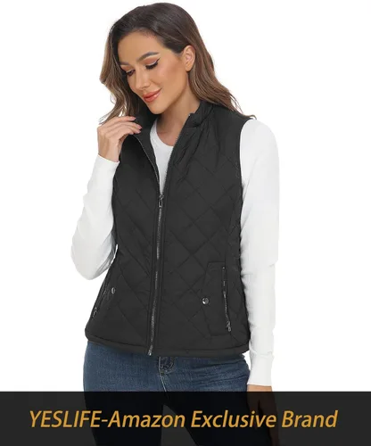 Miniatura 6 de YESLIFE Chaleco de moda para mujer con un bolsillo interior cuello alto ligero con cremallera acolchado para mujer