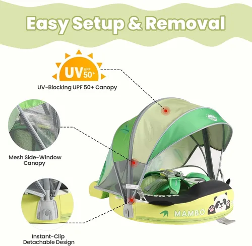 Miniatura 3 de Mambobaby Flotador no inflable para bebé con toldo, sistema de seguridad de cinco puntos, toldo 3D (desmontable) UPF 50+, flotadores de piscina