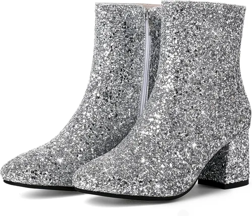 Miniatura 3 de MAVMAX Botines brillantes con lentejuelas para mujer, tacones gruesos, botines brillantes