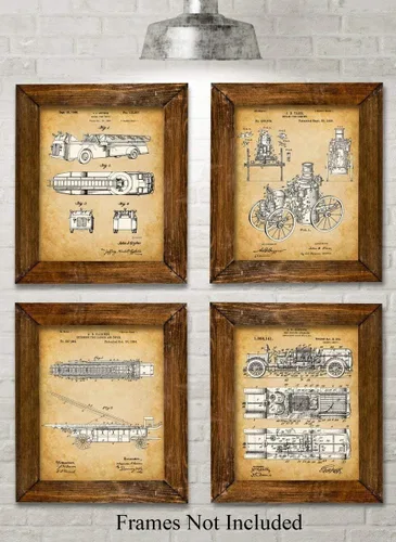 Miniatura 6 de Impresiones artísticas originales de bomberos, juego de cuatro fotos (8 x 10) sin marco, hace una gran decoración de estación de bomberos y regalo