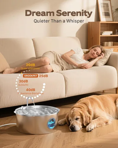 Miniatura 5 de Fuente de agua para mascotas para perros grandes: fuente de agua de metal para perros, fuentes silenciosas para gatos grandes para beber, fuente