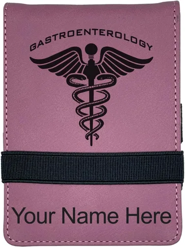 LaserGram Mini Padfolio con bloc de notas y bolígrafo, gastroenterología, grabado personalizado incluido (rosa)