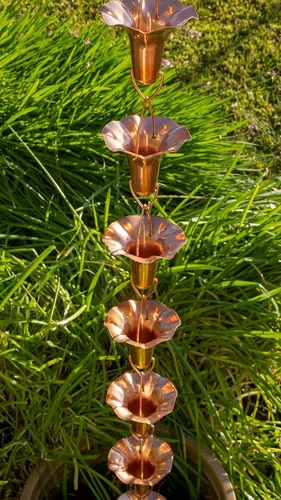 Miniatura 2 de Stanwood Rain Chain Morning Glory - Cadena de lluvia de cobre, 8 pies