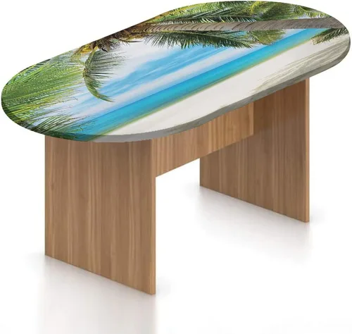 Miniatura 26 de XISUNYA Mantel ovalado ajustable para mesa de patio, poliéster elástico en el océano, mantel ajustable con estampado de tranquilidad para temporada
