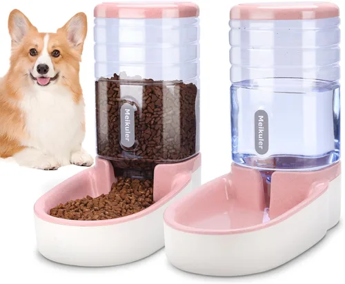 Meikuler Conjunto de Alimentador Automático para Perros y Gatos y Dispensador de Agua, Bebedero y Alimentador de Comida por Gravedad para Perros