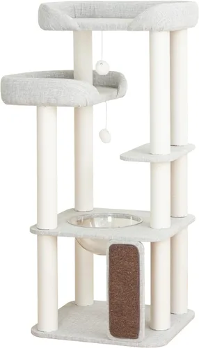 Miniatura 11 de Mordern - Torre de árbol para gatos de 37.4 pulgadas con postes rascadores, torre de árbol para gatos de varios niveles con base grande para M03 GRIS