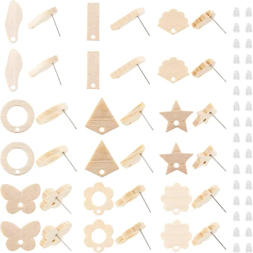 Miniatura 21 de FASHEWELRY 32 piezas de pendientes de madera para pendientes de madera de 0.59 pulgadas (0.591 in) pendientes de madera redondos planos en blanco