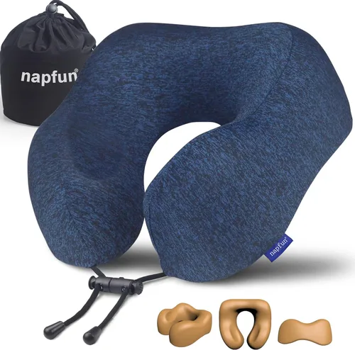 Miniatura 13 de NapFun - Almohada de cuello para viajes, mejorada para viajar por avión 100% espuma viscoelástica para dormir y descansar durante los vuelos, Gris