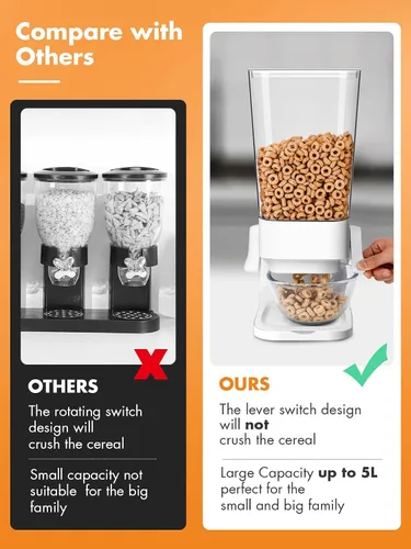 Miniatura 6 de Conworld Dispensador de cereales, almacenamiento de contenedores de cereales, dispensador grande de cereales para encimera, no es fácil de triturar
