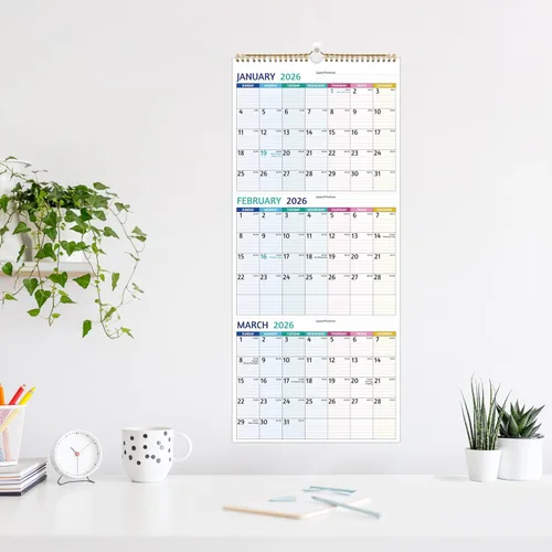 Miniatura 9 de Calendario de Pared 2026 - Calendario de 3 Meses 2026 Vertical, Enero 2026 - Diciembre 2026, Calendario de Pared de 3 Meses 2026, 11 x 26 Pulgadas