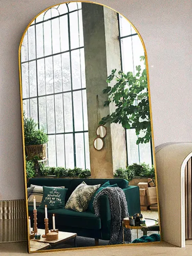 Miniatura 16 de Otlsh - Espejo de piso arqueado, espejo de cuerpo entero de 76"x34" con soporte, independiente, marco de aluminio - Negro