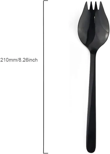 Miniatura 3 de 4 tenedores negros para uso doméstico, campamento, viajes, senderismo, cuchara de acero inoxidable 18/10, cuchara de postre de fideos, juego