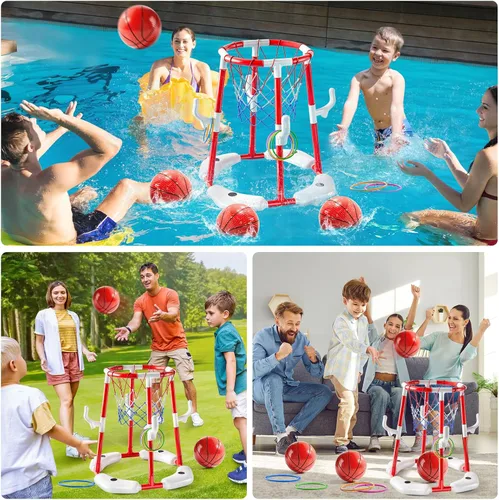Miniatura 7 de JUKUDAHU Juguete de aro de baloncesto para piscina para niños de 2, 3, 4, 5, 6 años, juguetes flotantes de baloncesto para piscina con bomba de aire