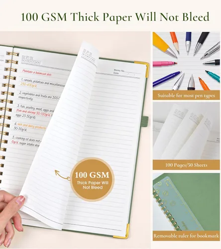 Miniatura 5 de Cuaderno en espiral de tapa dura de 8.5 x 11 pulgadas, cuadernos A4 grandes y bonitos para mujeres y hombres, cuaderno rayado a rayas