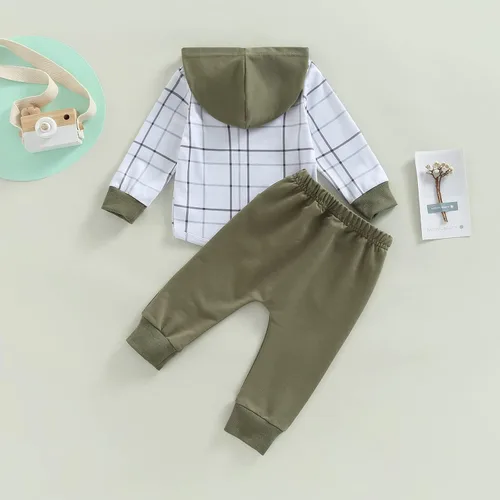 Miniatura 49 de Ropa de bebé niño 3 6 9 12 18 24M 3T Conjunto de pantalones con capucha patchwork sudadera con capucha pantalones de rayas traje de otoño invierno