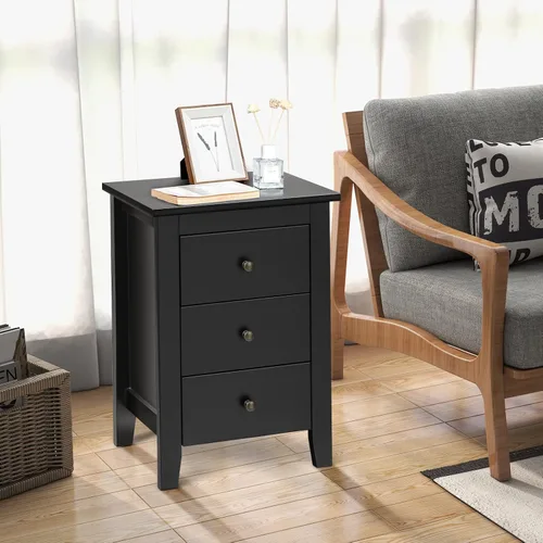 Miniatura 8 de Mesita de noche, mesita de noche con 3 cajones de almacenamiento, mesa auxiliar vintage para dormitorio, espacios pequeños, mesita de noche