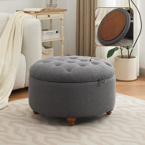 Miniatura 15 de WUTUTUEE Otomana redonda de almacenamiento de 24 pulgadas con bandeja, mesa de café circular tapizada moderna con almacenamiento, otomana tapizada