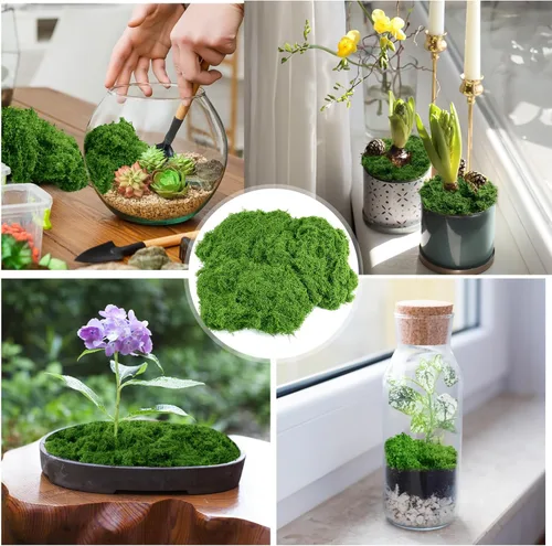 Miniatura 5 de Draupnir Musgo verde falso para plantas en maceta, musgo falso de 10.6 onzas para plantas de interior, musgo sintético para manualidades, decoración