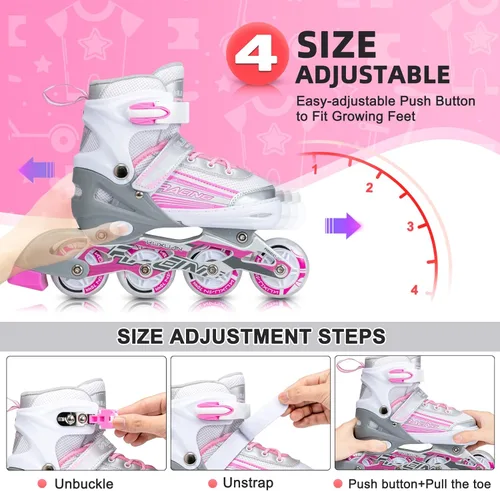 Miniatura 2 de Kuxuan Skates Inline Skates Adjustable for Kids,Girls Skates with All Wheels Light up,Fun Illuminating for Girls and Ladies